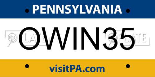OWIN35 Pennsylvania License Plate