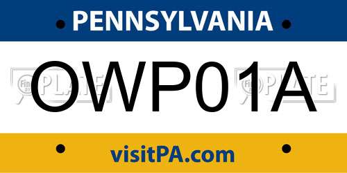 OWP01A Pennsylvania License Plate