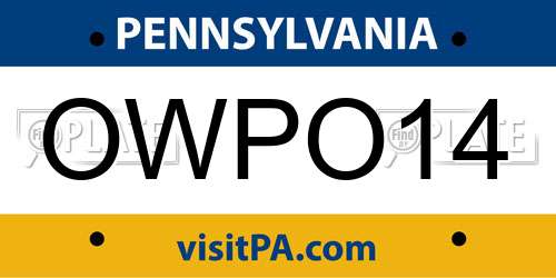 OWPO14 Pennsylvania License Plate