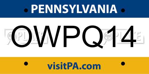 OWPQ14 Pennsylvania License Plate