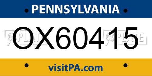 OX60415 Pennsylvania License Plate