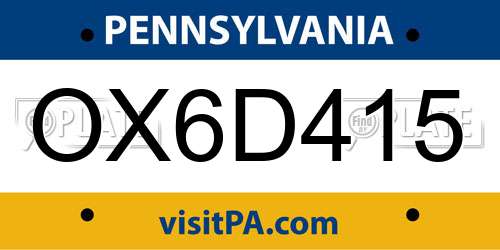 OX6D415 Pennsylvania License Plate