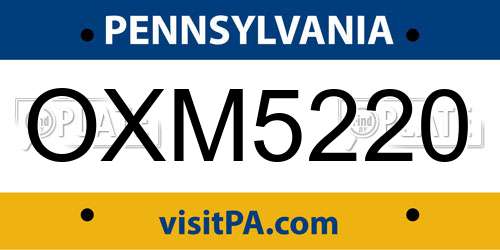 OXM5220 Pennsylvania License Plate