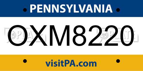 OXM8220 Pennsylvania License Plate