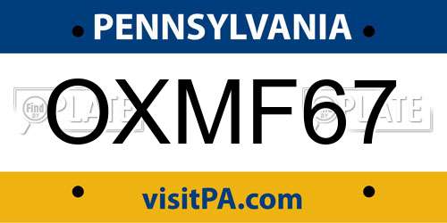 OXMF67 Pennsylvania License Plate