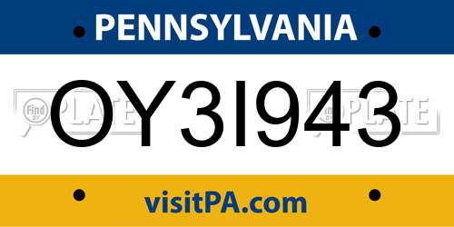 OY3I943 Pennsylvania License Plate