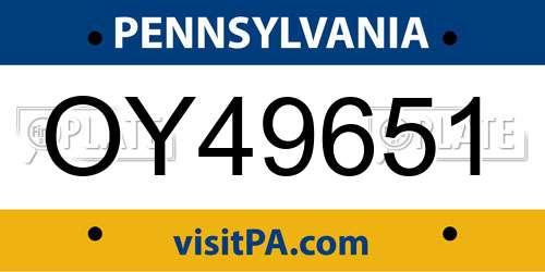 OY49651 Pennsylvania License Plate