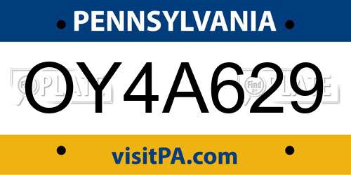 OY4A629 Pennsylvania License Plate