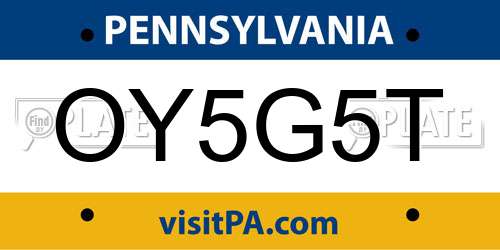 OY5G5T Pennsylvania License Plate