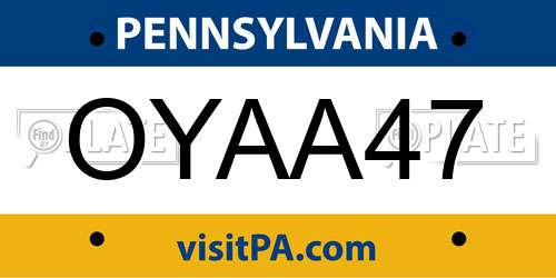 OYAA47 Pennsylvania License Plate