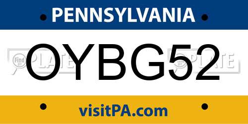 OYBG52 Pennsylvania License Plate