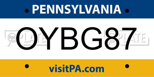 OYBG87 Pennsylvania License Plate