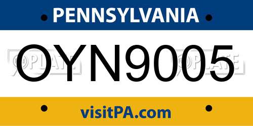 OYN9005 Pennsylvania License Plate