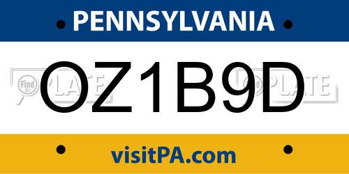 OZ1B9D Pennsylvania License Plate