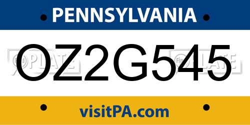 OZ2G545 Pennsylvania License Plate