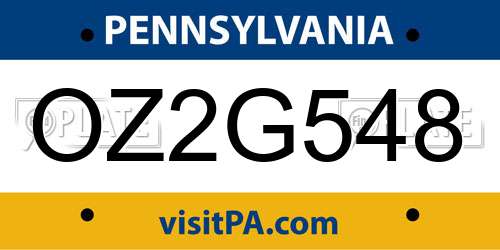 OZ2G548 Pennsylvania License Plate