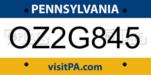OZ2G845 Pennsylvania License Plate