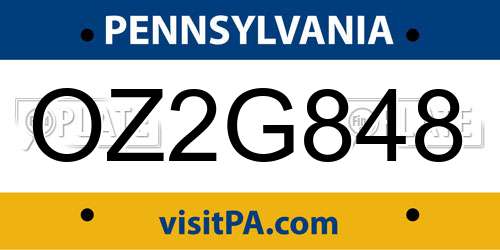OZ2G848 Pennsylvania License Plate