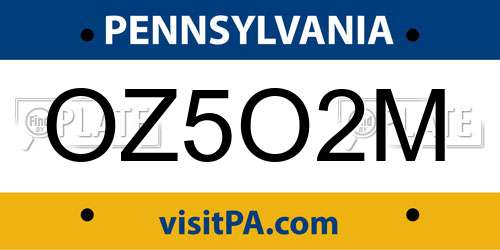 OZ5O2M Pennsylvania License Plate