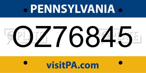 OZ76845 Pennsylvania License Plate