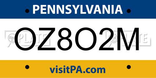 OZ8O2M Pennsylvania License Plate