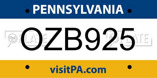 OZB925 Pennsylvania License Plate