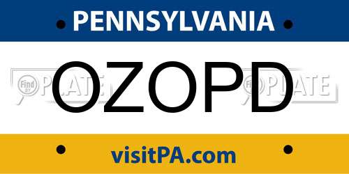 OZOPD Pennsylvania License Plate