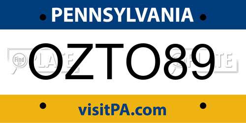 OZTO89 Pennsylvania License Plate