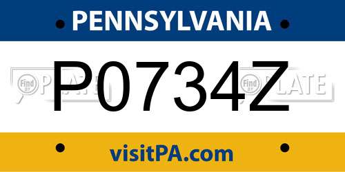 P0734Z Pennsylvania License Plate