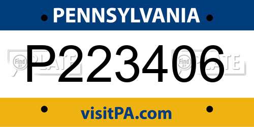 P223406 Pennsylvania License Plate