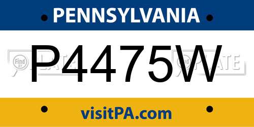 P4475W Pennsylvania License Plate
