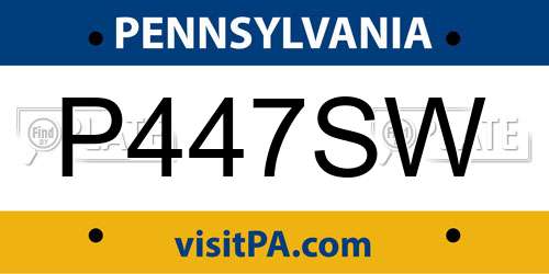 P447SW Pennsylvania License Plate