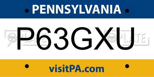 P63GXU Pennsylvania License Plate