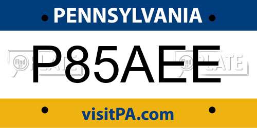 P85AEE Pennsylvania License Plate