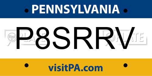 P8SRRV Pennsylvania License Plate