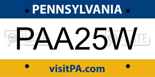 PAA25W Pennsylvania License Plate