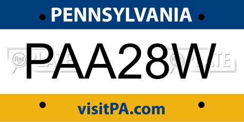 PAA28W Pennsylvania License Plate