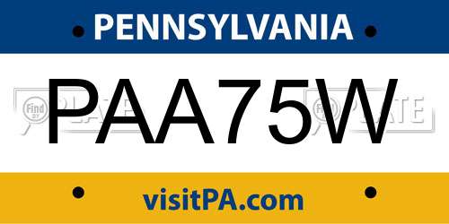 PAA75W Pennsylvania License Plate