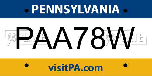 PAA78W Pennsylvania License Plate