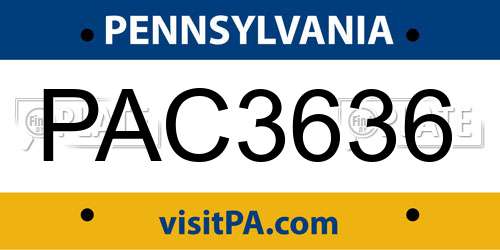 PAC3636 Pennsylvania License Plate