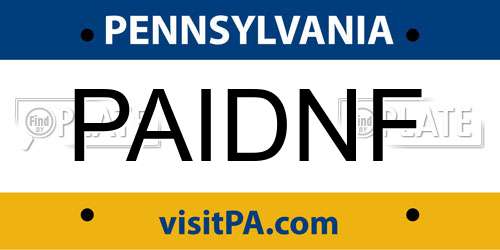 PAIDNF Pennsylvania License Plate
