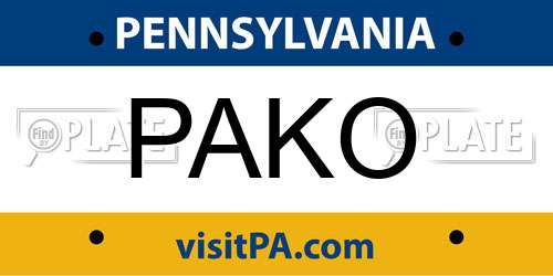 PAKO Pennsylvania License Plate