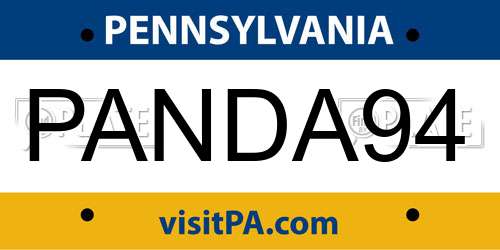 PANDA94 Pennsylvania License Plate