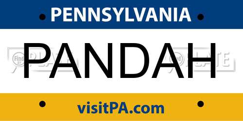 PANDAH Pennsylvania License Plate