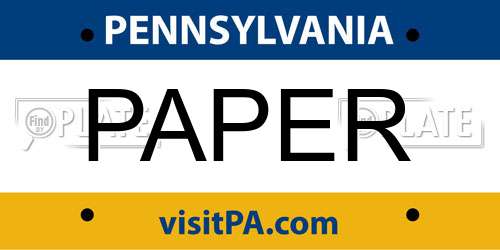 PAPER Pennsylvania License Plate