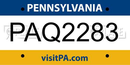 PAQ2283 Pennsylvania License Plate