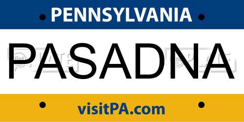 PASADNA Pennsylvania License Plate