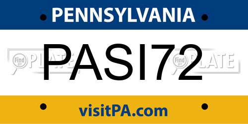 PASI72 Pennsylvania License Plate