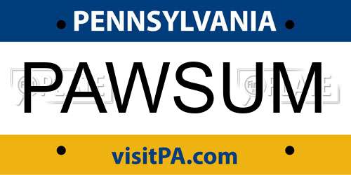 PAWSUM Pennsylvania License Plate