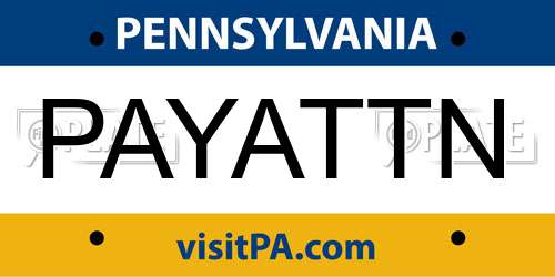 PAYATTN Pennsylvania License Plate